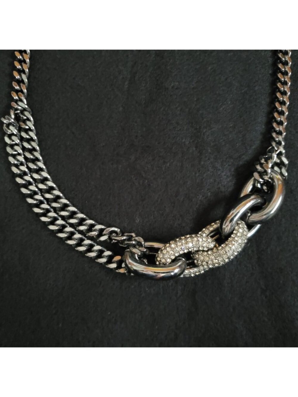 Talbots Necklace Chunky Black Rhinestone Link Chain Statement 20"